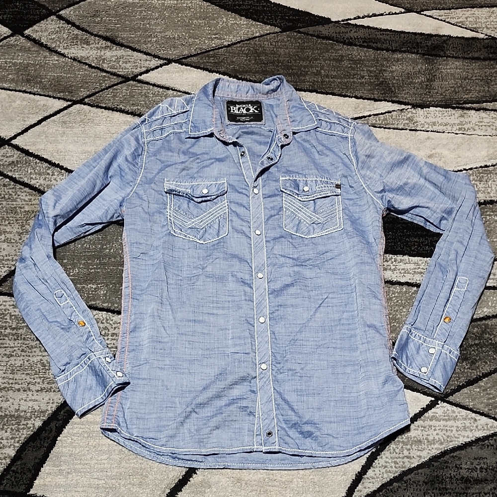 BUCKLE BLACK TAILORED-FIT PEARL SNAP ORANGE EMBROIDERY LONG-SLEEVED SHIRT